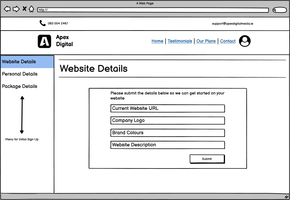 Website details wireframe